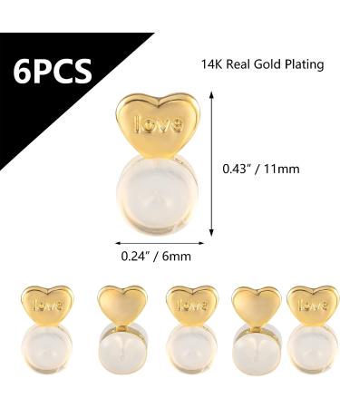 6PCS Heart Silicone Earring Lifters - Hypoallergenic 14K Gold Plated Backs for Heavy Earrings - Buy Online on GoSupps.com