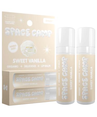 Space Camp Wellness Jumbo Lip Balm - Sweet Vanilla Organic Flavored Balm (2 Pack)