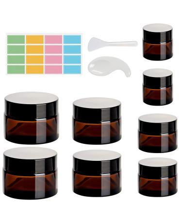 8 pieces amber cream can empty 10ml/20ml/30ml/50ml ointment puts with lid and liner cream container container cosmetic glass refillable travel pots.(8 pieces of combination set)
