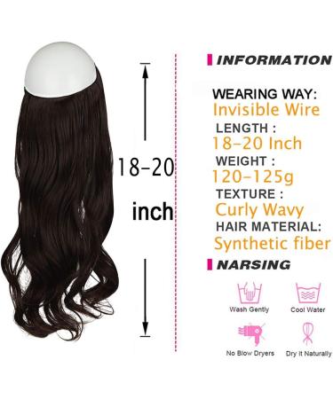 Dark Brown Halo Hair Extension 18 Inch Wavy Curly Synthetic Hairpiece - Heat Friendly Fiber - No Clip - OMGREAT - Buy Online on GoSupps.com