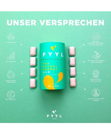Fyyl Gum - Concentration & Energy Chewing Gum (50 Pieces) | Berry Mint Flavor | Sugar-Free with Guarana Ginseng & Vitamin B12 - Buy Online on GoSupps.com