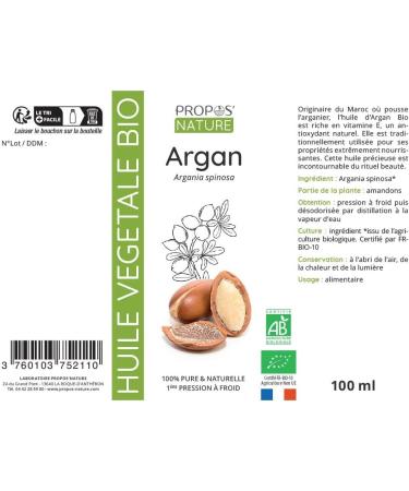Organic Argan Oil - 100% pure and natural - 100ml - PROPOS'NATURE - Buy Online on GoSupps.com