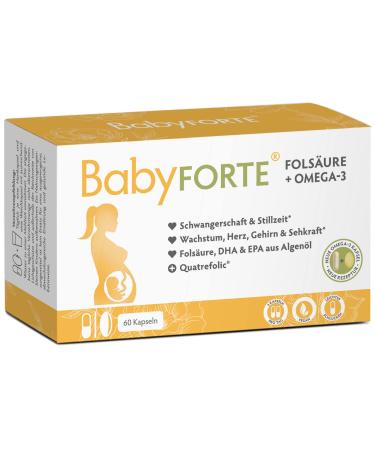 Baby forte folic acid + omega-3 |Algae oil |All trimester |18 Pregnancy Vitamine vegan |60 capsules |Quatrefolic Magnesium iodine Dha Epa pregnancy |Breastfeeding - Buy Online on GoSupps.com