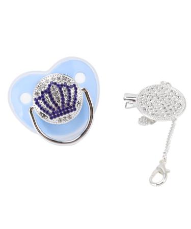 Bling Pacifier Ultra Soft Rhinestone Crown Baby Pacifier Portable Safe with Chain Clip to Soothe Baby Blue