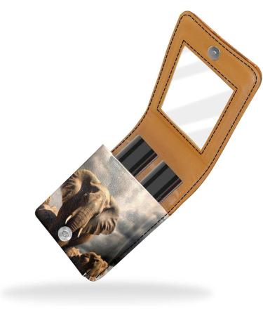 Travel Lipstick Organizer Case | Portable Makeup Bag with Mirror | African Animal Family Elephant Design - Buy Online on GoSupps.com