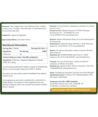 D-Mannose Tablets 1000mg - 50 ct - Natural Birch Sourced - SC Nutra - Buy Online on GoSupps.com