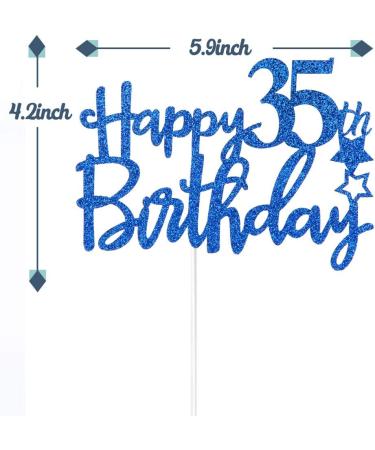 Tenhaisi Glittery Navy Blue Happy 35th Birthday Cake Topper Cake Topper for 35th Birthday Fabulous 35th Birthday Decoration - Buy Online on GoSupps.com