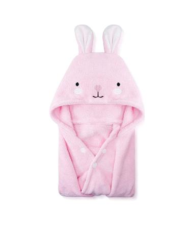 Toddler Hooded Bath Towel Ultra Soft Towel Highly Absorbent Bathrobe Blanket Baby Shower Gifts for Boys Girls- 27.5" x 55"(Pink Rabbit-Shape)