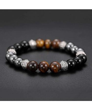 Magnet Bracelet for Women - 8mm Tiger Eye Hematite & Black Obsidian Natural Stone - 18CM Health Benefits | Bfq-555b - Buy Online on GoSupps.com