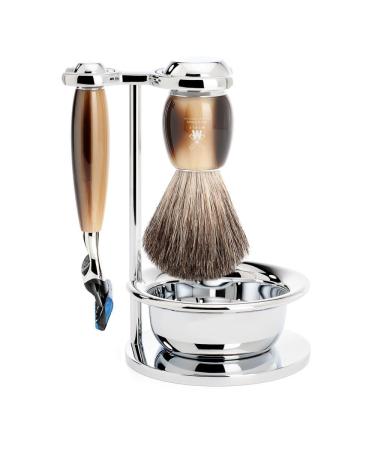 M HLE VIVO Brown Horn Resin 4-Piece Pure Badger 5-Blade Razor Shaving Set