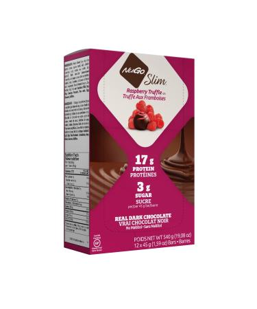 NuGo Slim Dark Chocolate Raspberry Truffle, 17g Protein, 3g Sugar, 6g Fiber, 170 Calories, Low Net Carbs, Gluten Free, 12 Count