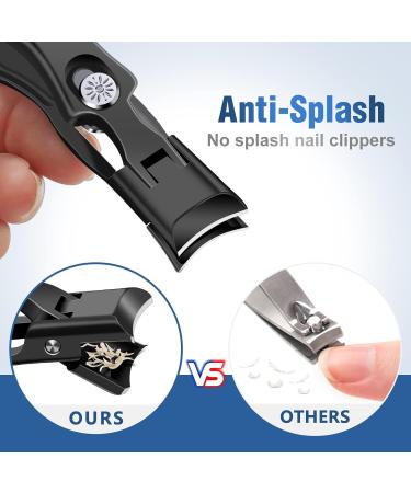 Senior-Friendly Wide Open Toe Nail Clippers for Thick Nails - Heavy Duty Design with Catcher & Nail File - Black No Splash Clippers for Men and Women - Buy Online on GoSupps.com