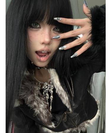 Y2K False Nail Kit Silver Gray Press On Nails Almond Handmade Jelly Gel Fake Nail -3D Sliver Glitter Flash Technology Sense Cat Eye Glitter Almond Glue On Nail Stiletto Acrylic Short Oval Stick On False Nail for Women (L Wide Nail Bed 26mm) - Buy Online on GoSupps.com