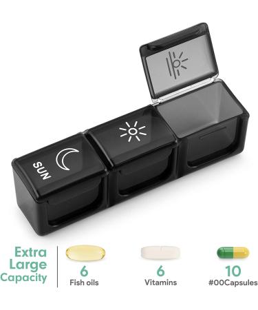 BUG HULL Weekly Pill Organizer 3 Times a Day - Portable 7 Day Pill Box for Vitamins & Supplements - Moisture-Proof Travel Pill Container - Black - Buy Online on GoSupps.com