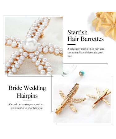 Starfish Gold Crystal Hair Clips - Bride Wedding Head Pieces for Women and Girls (Pack of 2) - Buy Online on GoSupps.com