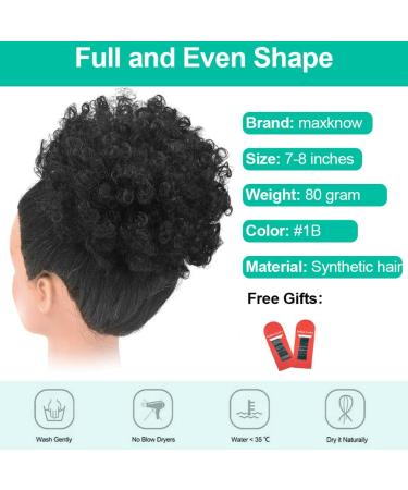 Premium Kinky Curly Afro Puff Drawstring Ponytail - Natural Black 1B Short Synthetic Hair Extensions for Black Women Girls - Buy Online on GoSupps.com