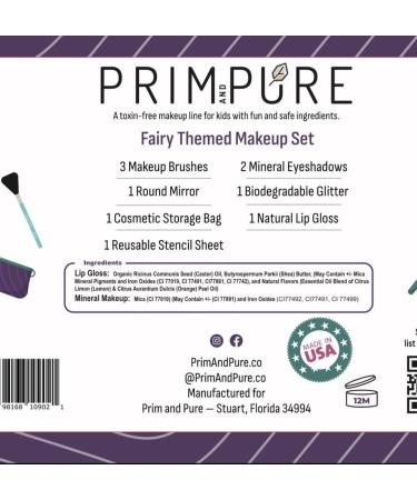 Prim and Pure Kids Makeup Gift Set - Fairy Purple Stencil Bioglitter Eyeshadow Lip Gloss Cosmetic Bag & Brush Accessories | Perfect Gift for Little Beauties - Buy Online on GoSupps.com