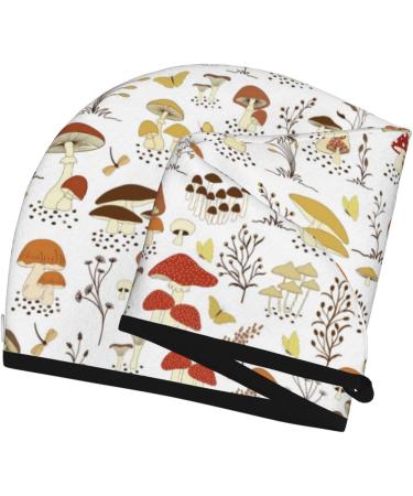 Soft Super Absorbent Microfiber Hair Towel Wrap for Women - Mushrooms and Butterflies Coral Velvet Quick Dry Cap for Long Curly Thick Hair - Buy Online on GoSupps.com