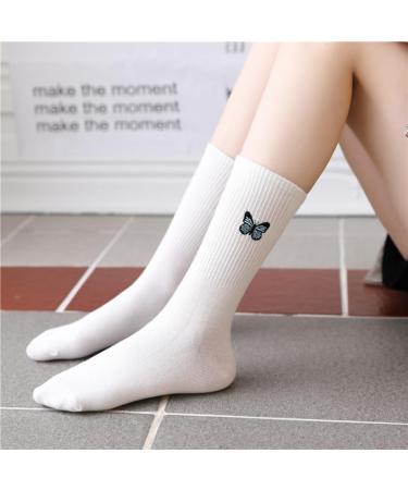 Akamas Women's Breathable Cotton Socks - 4 Pairs Black & White Funny Butterfly Embroidery Retro Tennis & Sports Socks (Sizes 35-41) - Buy Online on GoSupps.com