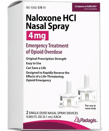 Naloxone HCI Nasal Spray 4 mg Emergency Treatment for Opioid Overdose - Rapid-Response Opioid Overdose Reversal 2 Dose Single Use Nasal Spray