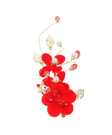Angoily Red Flower Hair Clip Hair Jewels for Women Bridal Hair Headpiece Bridal Hairpin Bridal Headpiece Flower Side Hair Clips Hair Pin Red Crystal Lace Pearl Flower Bridesmaid