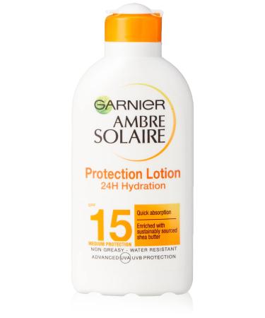 Garnier Ambre Solaire Ultra-Hydrating Shea Butter Sun Protection Cream SPF15 Hydrating Medium Sun Protection Lotion SPF15 200 ml 200 ml (Pack of 1) Sun Cream Single