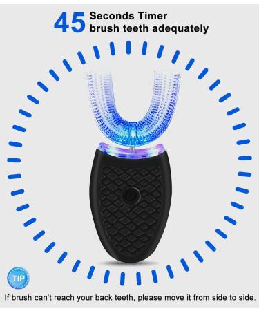 Ultrasonic Electric Toothbrush for Adults - Hands-Free Rechargeable U-Shaped Whole Mouth Cleaner, 360 Whitening, IPX7 Waterproof - Black - Buy Online on GoSupps.com