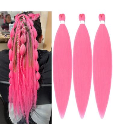 Pink Braiding Hair Pre Stretched 30 Inch Colored Braiding Hair Pre Stretched Long Braiding Hair Extensions 3 Packs Soft Yaki Braiding Hair Natural Hot Water Setting Braiding Hair (30 Inch (Pack of 3) Pink) 30 Inch (Pac...