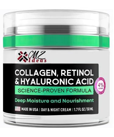 Collagen Retinol & Hyaluronic Acid Face Cream Anti-Aging Wrinkle Repair Moisturizer for Face Neck & D collet Deep Hydration & Firming Made in USA 1.7 fl oz
