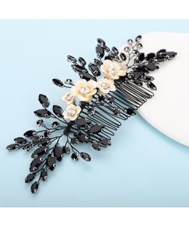 Kercisbeauty Ivory Rose Flower Black Crystals Beads Hair Comb Side Headpiece for Wedding Brides Women Girls Dancing Ball Prom Halloween Jewelry - Buy Online on GoSupps.com