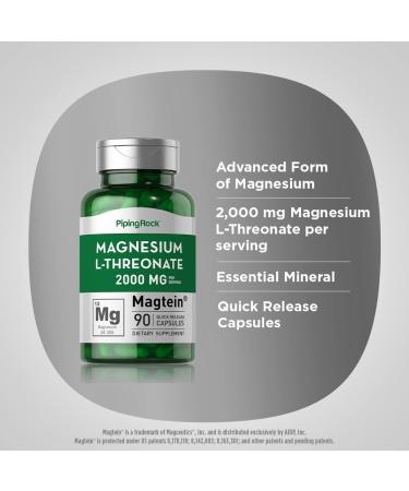 Piping Rock Magnesium L-Threonate 2000mg Capsules | 90 Count with Magtein | Non-GMO & Gluten Free - Buy Online on GoSupps.com