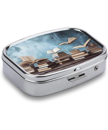 Stylish Pill Box Books in The Sky Print - 2 Compartment Medicine Organizer & Portable Metal Pill Case for Pocket or Purse - Buy Online on GoSupps.com
