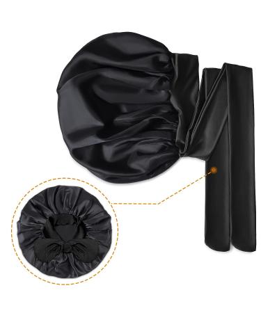Kenllas Large Satin Silk Bonnet for Women - Black Sleep Cap for Curly Hair Care - Buy Online on GoSupps.com