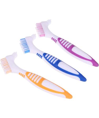 Premium Bite Cleaning Brush Set - Multi-Layered Bristles & Ergonomic Design for False Teeth - Portable Double-Sided - 3 Pieces (Blue Orange Purple) - Buy Online on GoSupps.com