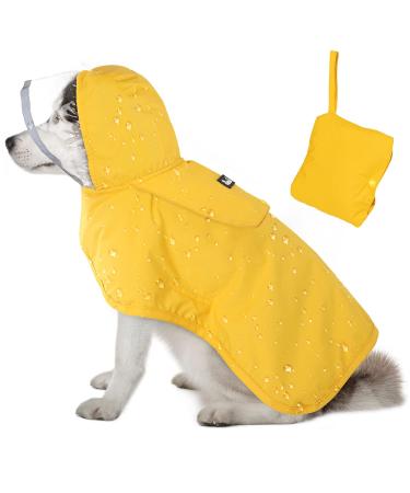 SlowTon Dog Raincoat, Adjustable Dog Rain Jacket Clear Hooded Double Layer, Waterproof Dog Poncho with Reflective Strip Straps and Storage Pocket for Small Medium Large Puppies(M)