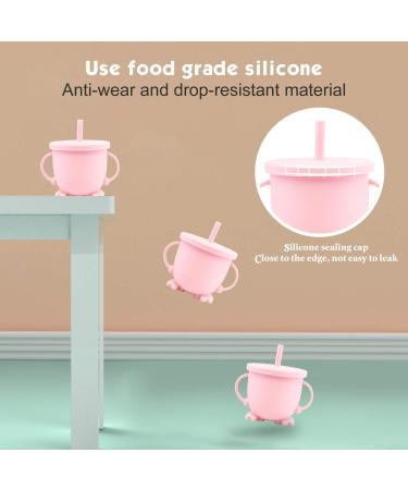 Linowos 2-in-1 Snack Cup & Spill-Proof Sippy Cup - Silicone Toddler Snack Cup with Level Indicator | Perfect for Babies & Toddlers Training - Pink - Buy Online on GoSupps.com