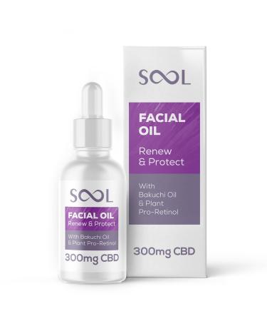 SOOL CBD Facial Oil Renew & Protect 300mg 30ml With Bakuchi Oil & Plant ProRetinol CollagenFriendly Formula