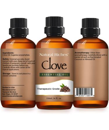 Natural Riches Pure Clove Essential Oil 4 Fl Oz - Therapeutic Grade for Tooth Ache & Muscle Relief - Teeth, Gums, Skin, and Hair Care - Buy Online on GoSupps.com