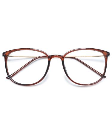 Koosufa Classic retro nerd glasses women men glasses without prescription glasses frames round panto glasses glasses frame fake glasses vintage with case brown