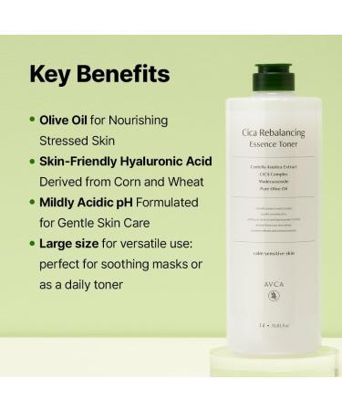 AVCA CICA Rebalancing Essence Facial Toner - Korean Toner with Centella Asiatica for Hydrating & Soothing ph5.5 Trouble Care Korean Skin Care (1L/33.8fl.oz.) - Buy Online on GoSupps.com