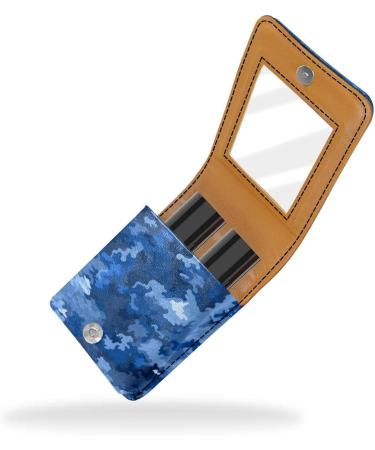 Travel Lipstick Organizer Case - Portable Makeup Bag with Mirror | Abstract Blue Spots Camouflage - Buy Online on GoSupps.com