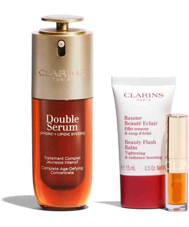 Clarins Gift Set | Double Serum Collection 66.4ml | Worth 108 Featuring 3 Bestselling Clarins Products | Contains Double Serum Generation 9 50ml Lip Comfort Oil Honey 1.4ml Beauty Flash Balm 15ml - Buy Online on GoSupps.com
