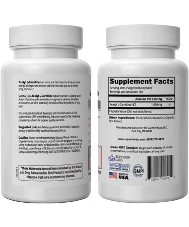 Superior Labs Acetyl L-Carnitine 1000mg 200 caps - Maximum Absorption, Pure Vegetable Capsules - Buy Online on GoSupps.com