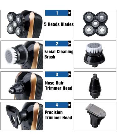 Top 5 in 1 Head Shaver for Bald Men - 5D Rechargeable Electric Razor with Floating Heads Hair Clipper Nose & Ear Trimmer | Best Facial Cleaning Brush - Buy Online on GoSupps.com