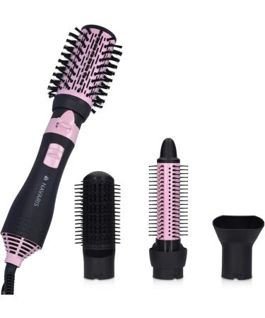 Navaris Warm Air Brush with 4 Attachments - Volumizing Ceramic Curling & Smoothing Brush - Styling & Paddle Brush - Black & Metallic Pink for Perfect International Hair Styling - Buy Online on GoSupps.com