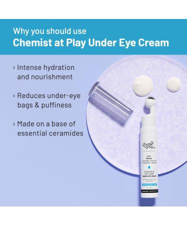 Chemist At Play Under Eye Cream with 2% Revital Eye & Quinoa Extract|Reducing Dark Circles Puffiness Wrinkles Crows Feet|Plant-Based Ceramides|100% Vegan|Cooling Gel & Roller for Men & Women|15g - Buy Online on GoSupps.com