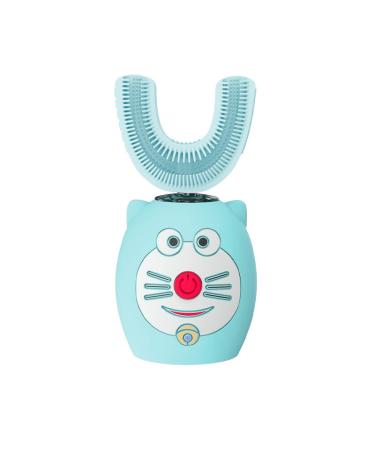Teeth Whitening U-Shaped Children's Toothbrush Ultrasonic Cleaning Teeth Smart Scaler Silicone Waterproof Rechargeable Electric Toothbrush Dd Blue (7 15 Years Old) with Base and Cup