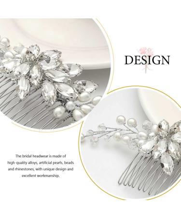 Catery Crystal Bride Wedding Hair Comb | Silver Bridal Hair Piece with Pearl Clips for Women & Girls - Buy Online on GoSupps.com