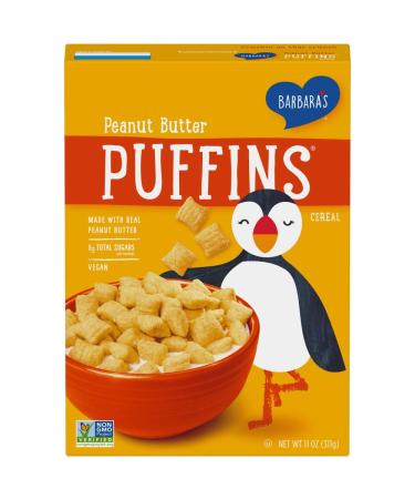 BARBARA'S Puffins Peanut Butter Cereal, Non-GMO, Vegan, 11 Oz Box (Pack of 4) Peanut Butter 11 Ounce (Pack of 4)