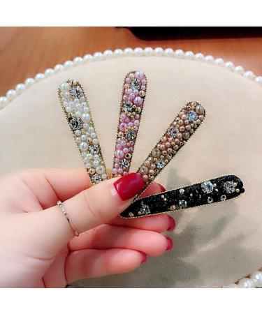 Vpang 2 Pcs Pearl Crystal Beaded Hair Barrette Clip Hair Pins Hair Clips Beak Duckbill Alligator Clip Pin Hair Accessories Women Girls (White) - Buy Online on GoSupps.com